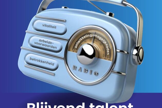 Een radio met verschillende knoppen om talent te behouden voor de organisatie. Het is de voorkant van een publicatie over blijvend talent.